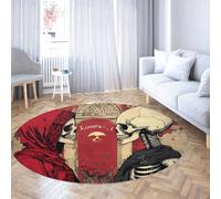 UERWOWELL Alfombras Redondas de Estilo exótico 120cm Túnica roja y Negra Patrón Esqueleto Estera Circular de Pelo bajo Decoración de Suelo de Arte Urbano gótico Moderno Lavable
