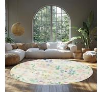 UERWOWELL Alfombras Redondas de Estilo nórdico Antideslizantes Lavables Boho Floral Pequeño patrón de Flores Alfombra de Piso Delgada para Dormitorio Sala de Estar Habitación 160cm