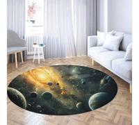 UERWOWELL Alfombras Redondas del Espacio cósmico 4ft - Nebulosa en Espiral Planetas Estampado Alfombra Pelo bajo Fácil Limpiar para la Sala Estudio Decoración del hogar para Todas Las Temporadas