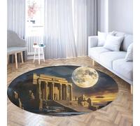 UERWOWELL Alfombras Redondas egipcias al Atardecer 90cm Ruinas Antiguas Patrón arquitectónico Alfombra Fina para salón Dormitorio Noche a la luz de la Luna Decoración Suelo