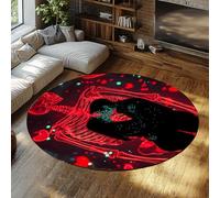 UERWOWELL Alfombras Redondas Esqueletos Corazones Rojos Abstractos Pareja con Estampado Besos Alfombra Lavable Pelo bajo 120cm - Decoración del Suelo romántica gótica la Cocina y el salón