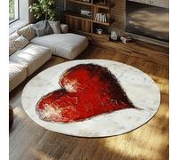 UERWOWELL Alfombras Redondas Estilo Pintura al óleo Rojo Creativo Abstracto Estampado corazón Alfombra Grande Delgada para Dormitorio Sala Estar Comedor Patio Entrada 240cm
