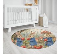 UERWOWELL Alfombras Redondas Harvest Bunny Fantasy Bosque Setas Rojas Patrón Tomates Rojos Estera Lavable Fino 120cm - Frutas y Verduras Decoración del Suelo la Cocina