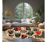 UERWOWELL Alfombras Redondas pequeñas de Estilo Tribal 8ft Alfombra de Pelo bajo con Estampado de Caras abstractas Coloridas para Sala de Estar Dormitorio Oficina Alfombra Lavable