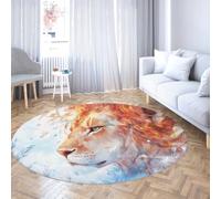 UERWOWELL Alfombras Redondas Plumas ensueño 150cm Alfombra círculo Delgado con patrón león Creativo Estilo Acuarela para Sala Estar Oficina Estudio Lavable Suave