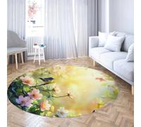 UERWOWELL Alfombras Redondas Spring Sunshine Flowers and Birds Pattern Thin Floor Mat para Cocina y Dormitorio Lavable 240cm