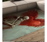 UERWOWELL Alfombras rústicas de Granja 160x230cm Gótico Esqueleto pensado con alas y patrón de corazón Rojo Moqueta de Pelo bajo Decoración del Suelo del Dormitorio Lavable