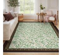 UERWOWELL Alfombras salón Estilo Boho 100x200cm Estampado Hoja Sauce Verde Salvia Felpudo Fino Puerta Dormitorio Cocina Oficina Alfombra marrón con Borde fácil Limpiar