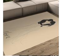 UERWOWELL Alfombras Suelo Crema y Beige 140x200cm Elegante Arte Lineal Pareja se Abraza moqueta Pelo bajo y Antideslizante Modern Minimalist Love Story Decoración