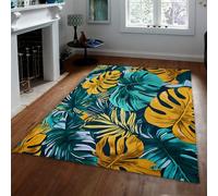 UERWOWELL Alfombras Tropical botánica Verde Amarillo Hojas Monstera Palmera Jungla Lavable Alfombra Pelo Corto Interior tapete Decorativo salón 180x250cm