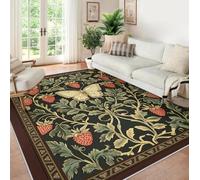 UERWOWELL Alfombras Verde Oscuro para pasillos 100x200cm Alfombra Pelo bajo con Estampado Mariposa y Fresa para la lavandería Decoración Suelo marrón Suave Lavable