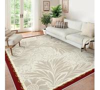 UERWOWELL Antideslizante 200x300cm Alfombras de área Tono Neutro Patrón de Plantas y Flores Alfombra de Pila Baja para Oficina Cocina Decoración de Piso Elegante Vintage Lavable