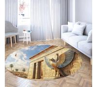 UERWOWELL Arte Egipcio Alfombra Circular Fina 100cm Escultura alada en 3D diseño Arquitectura Antigua alfombras para el salón alfombras Suaves Antideslizantes