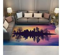 UERWOWELL Arte Urbano Alfombras Grandes Colores Vibrantes Puesta de Sol Ciudad Estampado de Reflexión Alfombra Delgada Lavable para Sala de Estar Dormitorio Balcón Oficina 70x120cm