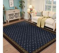 UERWOWELL Azul Oscuro 100x200cm Alfombras salón con Borde marrón Patrón Minimalista Hojas Ginkgo Alfombra Pelo bajo Decoración del Suelo Estilo Natural Lavable