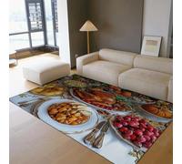 UERWOWELL Cena de Acción de Gracias 120x150cm - Alfombras de Área Delicioso Patrón de Fiesta de Pavo Alfombra de Piso de Pila Baja para Sala de Comedor Cocina Decoración Festiva