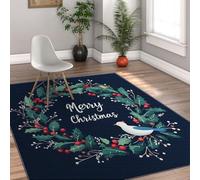 UERWOWELL Corona Navidad 70x120cm Alfombra área Merry Christmas Mistletoe and Birds Pattern Cozy Lavable Low Pile Floor Mats for Living Room Bedroom