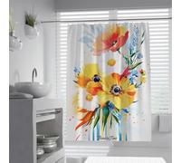 UERWOWELL Cortina de Ducha Bohemia Moderna con Acuarelas Florales Cortinas de bañera con Ganchos en Forma de C Arte de Tinta para baño y Ducha Impermeable W240xL180 cm
