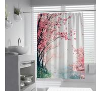 UERWOWELL Cortina de Ducha de Flor de Cerezo Rosa Flor Japonesa de Acuarela Cortina de Ducha Decoración de baño de Primavera soñada Impermeable Lavable en Lavadora W200xL200 cm