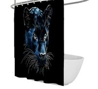 UERWOWELL Cortina de Ducha de Fondo Negro, Leopardo y poderoso Arte felino, Cortina Impermeable de poliéster, decoración de baño de Secado rápido con Ganchos W220xL180 cm