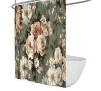 UERWOWELL Cortina de Ducha Elegante Victoriana con patrón Floral de Rosa, Margaritas, Cortina de Ducha de baño, decoración rústica Vintage de baño, Tela Impermeable de Secado rápido W150xL180 cm