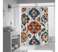 UERWOWELL Cortina de Ducha Floral Bohemia, Cortinas ornamentadas de bañera con Estampados Florales, Vibrante decoración étnica de baño con Ganchos, Secado rápido Impermeable W220xL180 cm