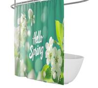 UERWOWELL Cortina de Ducha Floral Verde Verde Verde Flores Primavera Cortinas Impermeables de poliéster Tea Wash Lavables Quick Seque W120xL180 cm