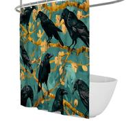 UERWOWELL Cortina de Ducha Gothic Black Crow para baño Turquesa Turquesa Plantas Silvestres Ramas de árbol diseño Cortina de Ducha Tela Impermeable Secado rápido W100xL180 cm