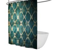 UERWOWELL Cortinas de Ducha de Lujo Vintage con Telas de Tela Verde Azulado Azulado y con Estampado geométrico Juego de Accesorios para baño del suroeste con Ganchos W90xL180 cm