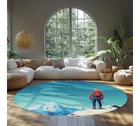 UERWOWELL Estilo de Viaje 200cm Alfombras Redondas Adventure Mountain Climber Design Floor Carpet Cozy Low Pile para Sala de Estar Dormitorio Áreas de Alto tráfico