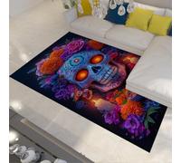 UERWOWELL Estilo Mexicano 90x120cm Alfombras Cocina Día los Muertos Calavera Floral Patrón Cena Alfombra Piso Lavable Suave Alfombra Pelo bajo
