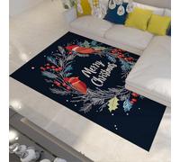 UERWOWELL Estilo Nórdico 100x150cm Alfombra área Merry Christmas Red Holly Berries and Birds Pattern Cozy Washable Thin Floor Mats for Living Room Bedroom
