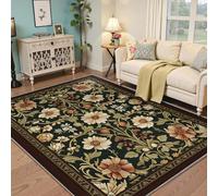 UERWOWELL Europeo 120x200cm Alfombras área Gran con patrón Margaritas Alfombra Pelo bajo para lavandería Dormitorio jardín Tradicional Floral decoración Lavable