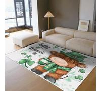 UERWOWELL Feliz Aniversario de San Patricio Alfombras 100x150cm Adorable Vaca marrón con Sombrero y Bufanda Verdes con patrón de Cerveza Alfombra Fina y decoración de Cocina Estilo irlandés