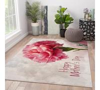 UERWOWELL Feliz Día de la Madre Alfombra del Dormitorio 60x90cm Claveles Rosas florecimiento de Amor por mamá Alfombrillas de Pelo bajo y acogedoras Lavable Alfombra Antideslizante