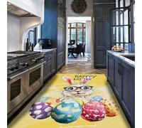 UERWOWELL Felpuda Entrada Feliz Pascua alfombras Pelo bajo con Estampado Conejo labrables 140x200cm Huevos moteados Vibrantes Decoración Festiva