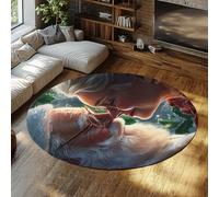 UERWOWELL Felpuda navideña para la Cocina 100cm Santa & Mrs. Claus Diseño romántico Alfombras Redondas Pelo bajo para la Entrada Decoración Antideslizante Lavable