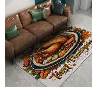 UERWOWELL Festival de la Cosecha de Otoño 90x120cm - Alfombras de Área de Acción de Gracias Calabaza Pavo Patrón de Cena Alfombra de Piso de Pila Baja para Sala de Comedor Cocina