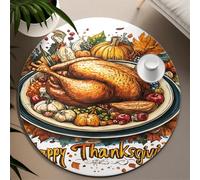 UERWOWELL Festival la Cosecha Otoño 120cm - Alfombras Redondas Acción Gracias Calabaza Pavo Patrón Cena Alfombra Círculo Pila Baja para Sala Estar Cocina