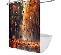 UERWOWELL Fotografía de bosques otoñales Cortina de Ducha soplando Hojas Entre árboles Altos diseño Cortina de Ducha Impermeable de poliéster Lavable a máquina W240xL180 cm