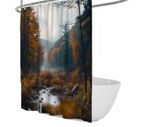 UERWOWELL Fotografía de Naturaleza Estética Cortina de Ducha Neblando otoño Arroyo de montaña Escena de Naturaleza Cortina de Ducha Decoración rústica del baño con Ganchos W120xL180 cm