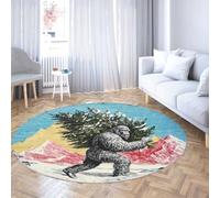 UERWOWELL Gorilla Circle Rugs 160cm Escena Nieve Invernal Mono mítico portando un árbol Patrón moqueta Pelo bajo Decoración Antideslizante del Suelo para el salón