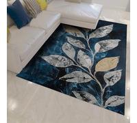 UERWOWELL Grandes alfombras Azules en el Suelo Estampado de Hojas botánicas Grises y Marrones Alfombra Fina y Lavable para el salón el lavadero el Dormitorio el Pasillo 60x90cm