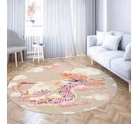 UERWOWELL Majestuosa Estera Redonda dragón Chino 150cm Dragón Colorido Entre Nubes fluidas Alfombras Antideslizantes Estampadas Decoración Fina Tradicional asiática
