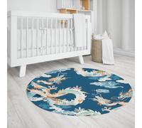 UERWOWELL Majestuosa Estera Redonda Dragones Enrollados 150cm Dragón Chino Entre Nubes fluidas Alfombras Antideslizantes Pelo bajo con Estampado Lavable para el salón Estudio