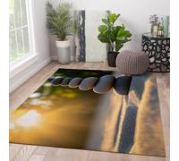 UERWOWELL Meditación en el jardín 80x150cm Alfombras área Arena Gris Piedras apiladas Estampado Alfombra acogedora Pelo bajo para Estudio Yoga Dormitorio Salón Decoración del Suelo