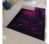 UERWOWELL Morado 120x150cm - Alfombras de área Halloween Moonlit Night Haunted Graveyard Scene Pattern Low Pile Floor Mat para Sala de Estar Dormitorio Lavado a máquina