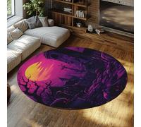 UERWOWELL Morado 150cm - Alfombras Redondas Halloween Moonlit Night Haunted Graveyard Scene Pattern Low Pile Circle Floor Mat para Sala Estar Entrada al Dormitorio