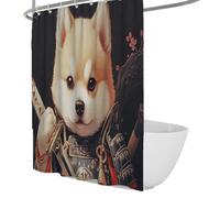 UERWOWELL Perro de Cortina de Ducha Japonesa con Armadura ornamentada sujetando Katana Cortina de Ducha con Funda Ukiyo-E fantasía artística decoración de baño Tela Impermeable W150xL180 cm