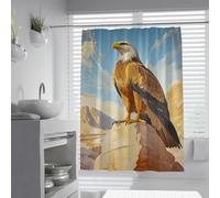 UERWOWELL Pintura de Vida Salvaje Cortina de Ducha majestuosa águila Dorada Posada en un acantilado rocoso con montañas desérticas y Cielo Azul Cortina de Ducha Impermeable de poliéster W150xL200 cm